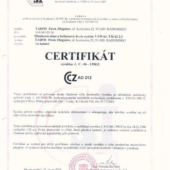 Certifikát CZAO212